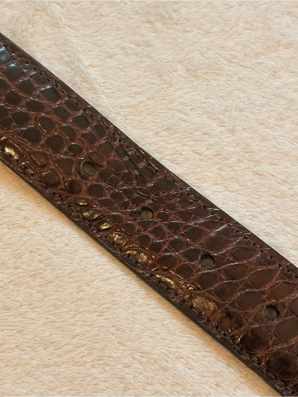 Saks Fifth Avenue Dark Brown Genuine Crocodile Leather Belt Silver Buckle Sz 34